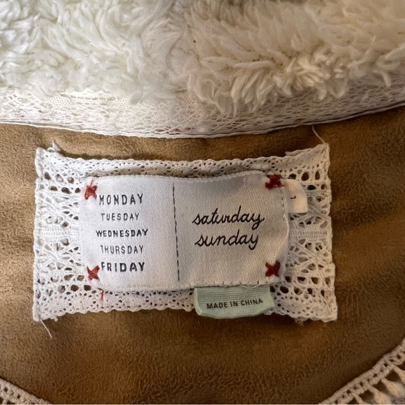 ANTHROPOLOGIE Saturday Sunday Sherpa Tan Cream Waterfall Open Cardigan Large - Picture 8 of 11
